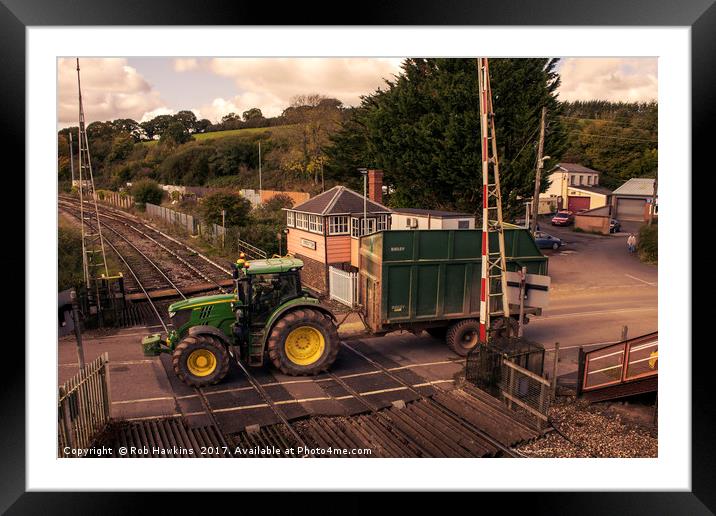 Crediton Tractor crossing  Framed Mounted Print by Rob Hawkins