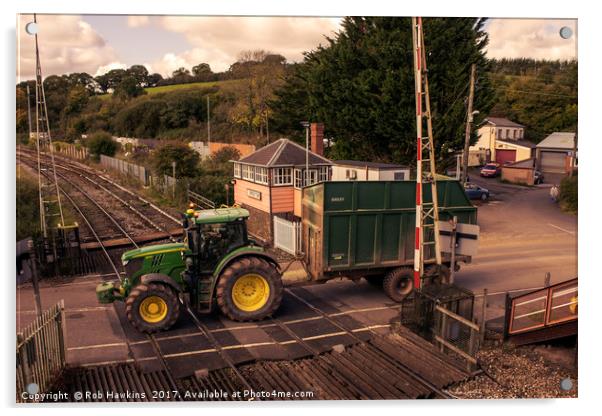 Crediton Tractor crossing  Acrylic by Rob Hawkins