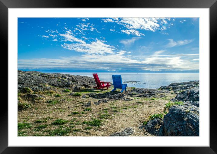 Adirondack Chairs looking to sea Framed Mounted Print by Alf Damp