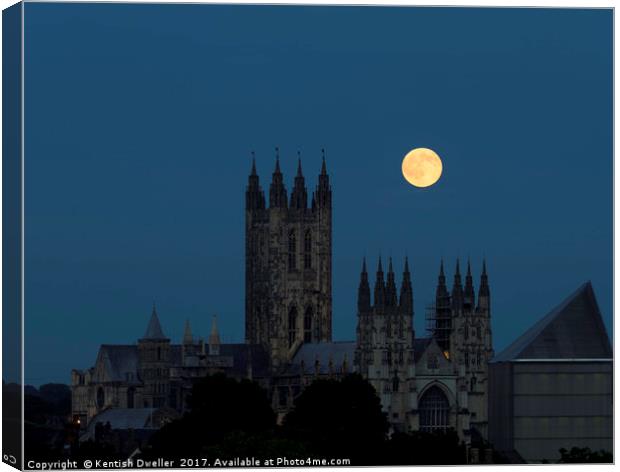 Strawberry Moon over Canterbury Cathedral Canvas Print by Kentish Dweller