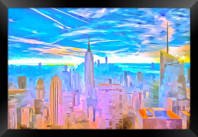 Manhattan Skyline Pop Art Framed Print by David Pyatt