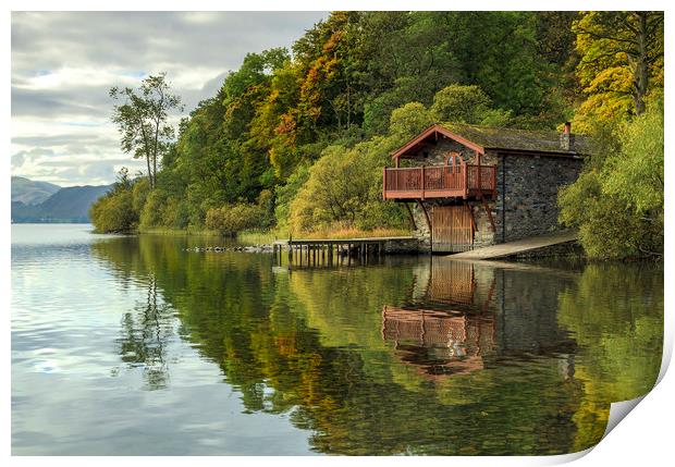 Pooley Bridge Boat House on Ullwater Print by John Hall