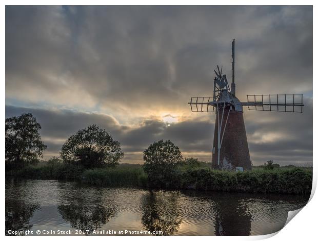 Sunset at Turf Fen Mill Print by Colin Stock
