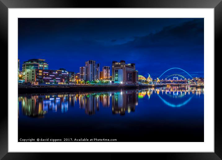 Blue hour Newcastle Quayside Framed Mounted Print by david siggens