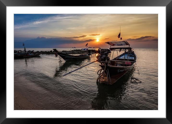Thai Fishermans Sunset Framed Mounted Print by Paul Childs