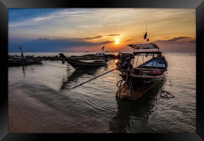 Thai Fishermans Sunset Framed Print by Paul Childs