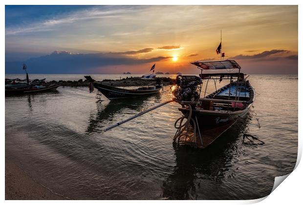 Thai Fishermans Sunset Print by Paul Childs