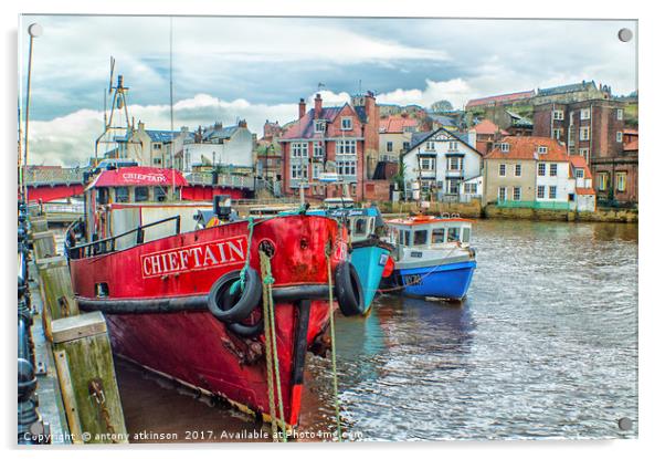 walking along Whitby Harbour Acrylic by Antony Atkinson