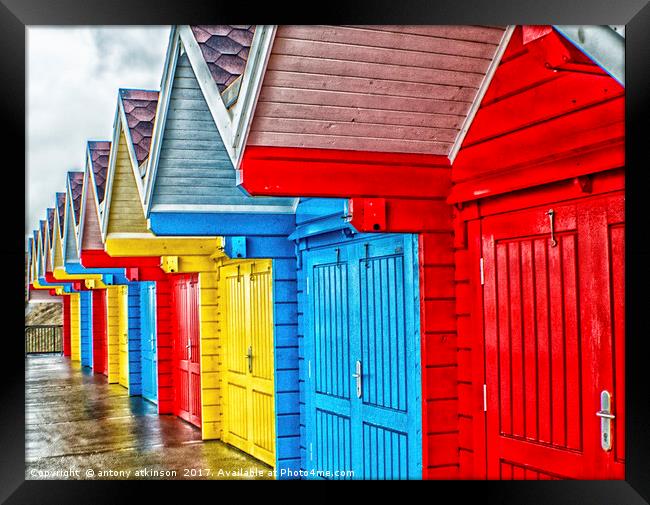 Whitby Beach Huts Framed Print by Antony Atkinson