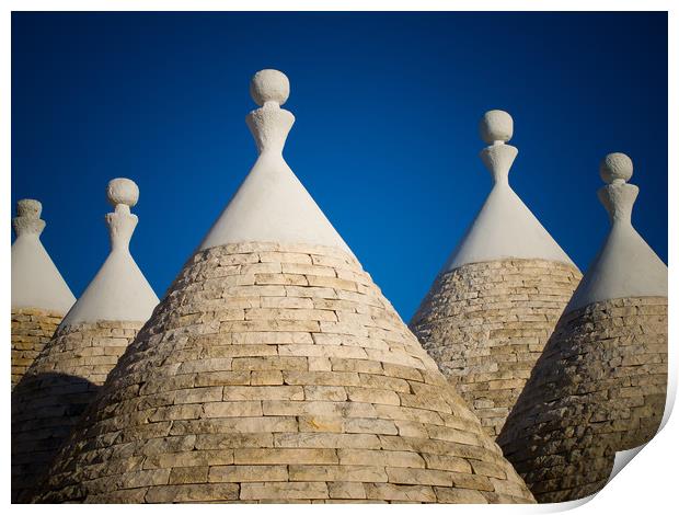 Trulli roofs Print by Roger Warham