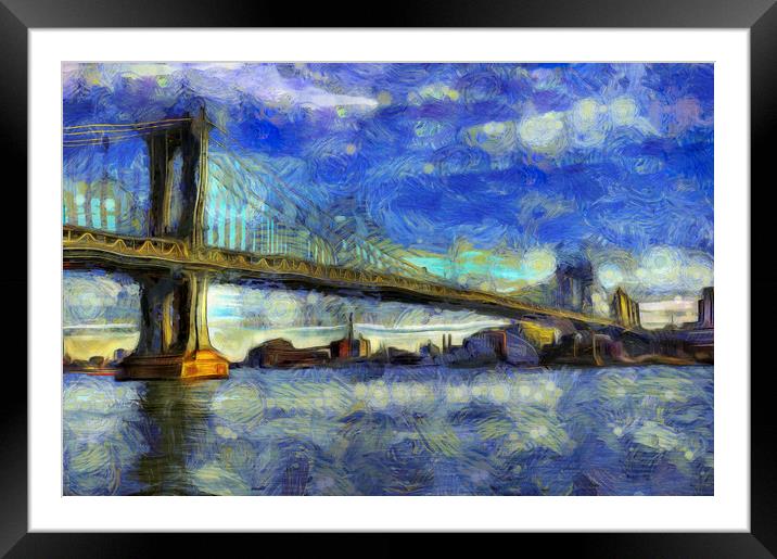 Manhattan Bridge New York Art Framed Mounted Print by David Pyatt