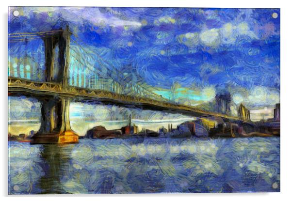 Manhattan Bridge New York Art Acrylic by David Pyatt