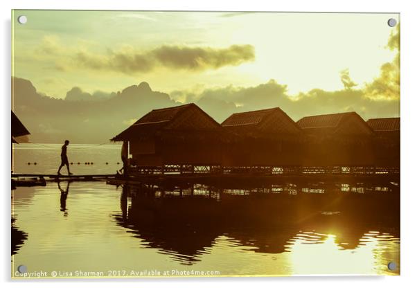 Sun setting over lake Acrylic by  