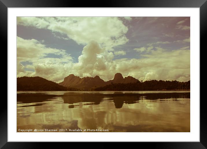 Clouds reflecting in lake on a hazy day Framed Mounted Print by  
