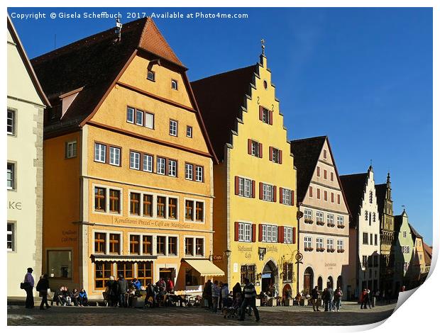 The Market Square of Rothenburg ob der Tauber Print by Gisela Scheffbuch