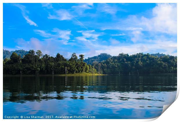 Tropical lake landscape with blue sky background Print by  