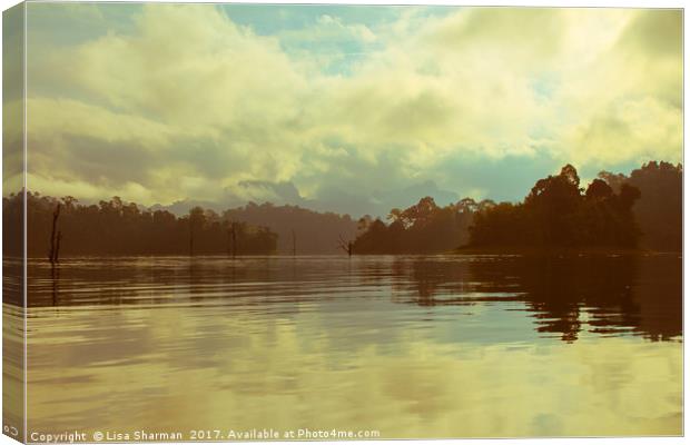 Beautiful lake landscape with jungle covered mount Canvas Print by  