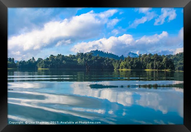 Beautiful lake landscape with jungle covered mount Framed Print by  
