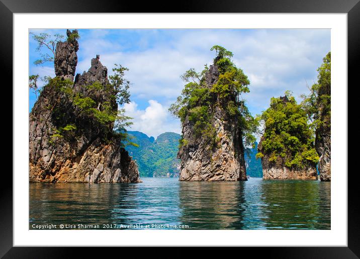 Limestone rock formation in Khao Sok lake Framed Mounted Print by  