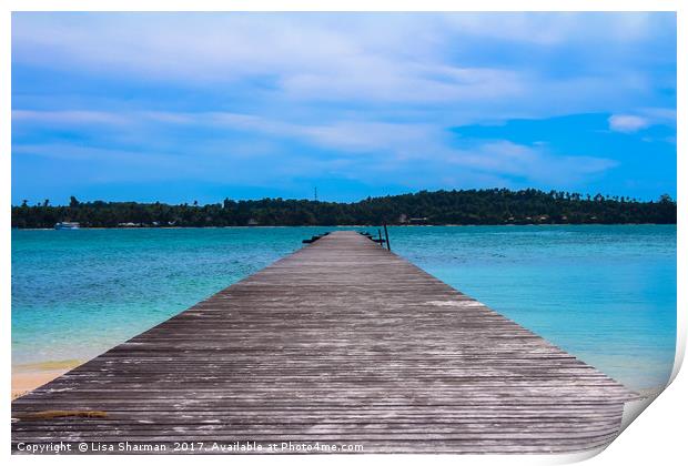 Wooden pier leading out to the sea Print by  