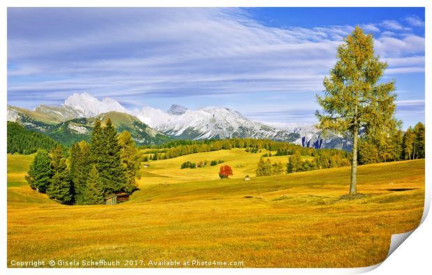 Alpe di Siusi in Autumn - Another Version Print by Gisela Scheffbuch