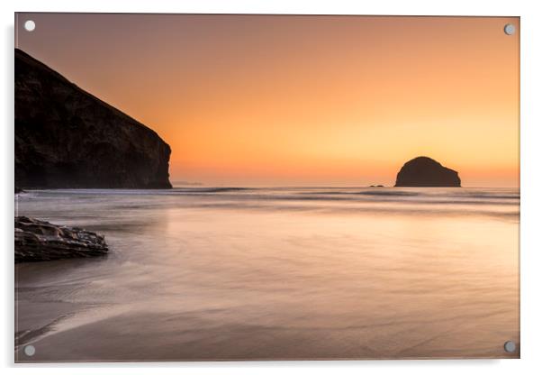 Last light at Cornish coast of Trebarwith Beach Acrylic by Peter Scott