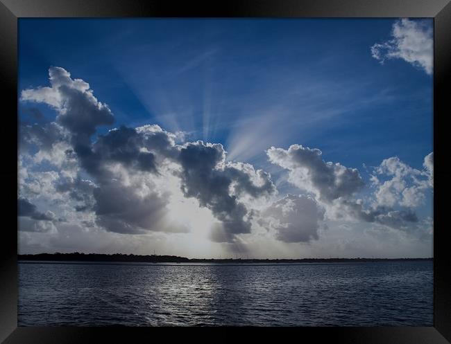 Magnificent Sunbeam Cloudscape. Framed Print by Geoff Childs