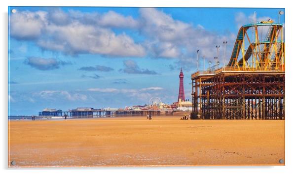 Blackpool Piers  Acrylic by Victor Burnside