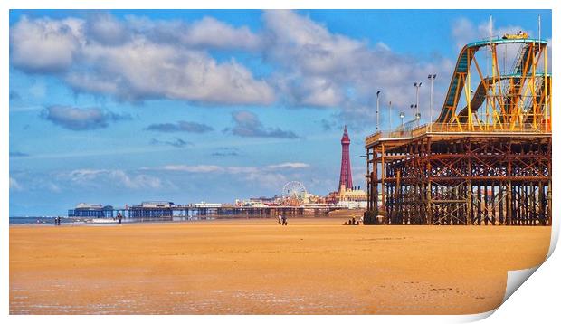 Blackpool Piers  Print by Victor Burnside