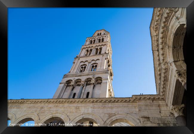 Looking up at the bell tower of St Domnius cathedr Framed Print by Jason Wells