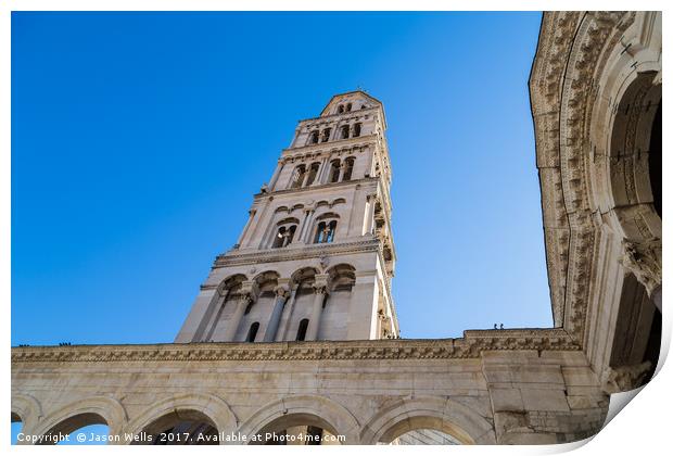 Looking up at the bell tower of St Domnius cathedr Print by Jason Wells