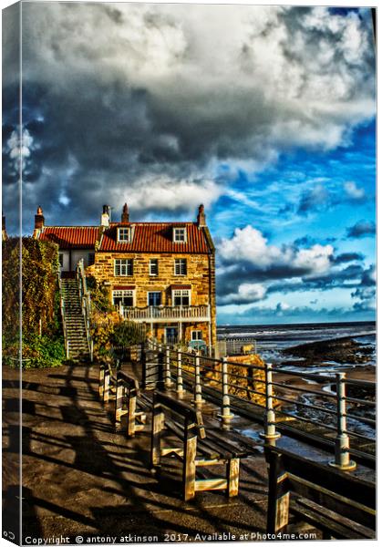 Smugglers Cove Robin Hood's in Whitby Canvas Print by Antony Atkinson
