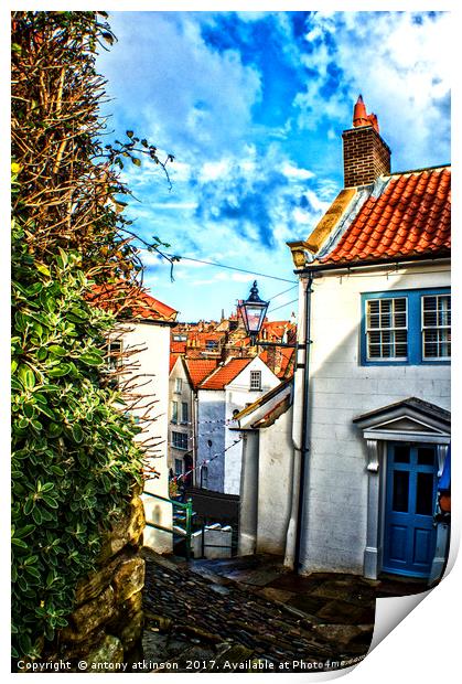 The Streets of Robin Hood's Bay Print by Antony Atkinson