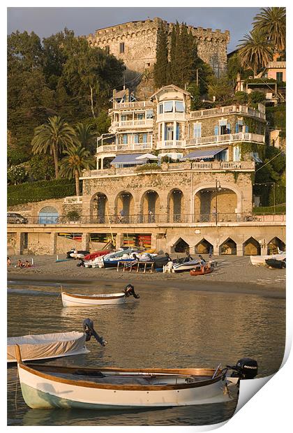 Boats moored at Levanto Beach. Print by Ian Middleton
