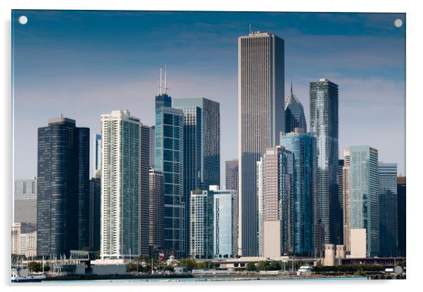 Chicago downtown skyline.  Acrylic by Chris Warham