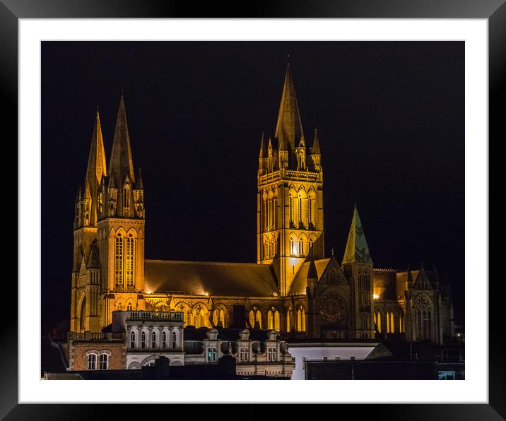 Truro Cathedral by night Framed Mounted Print by Chris Warham