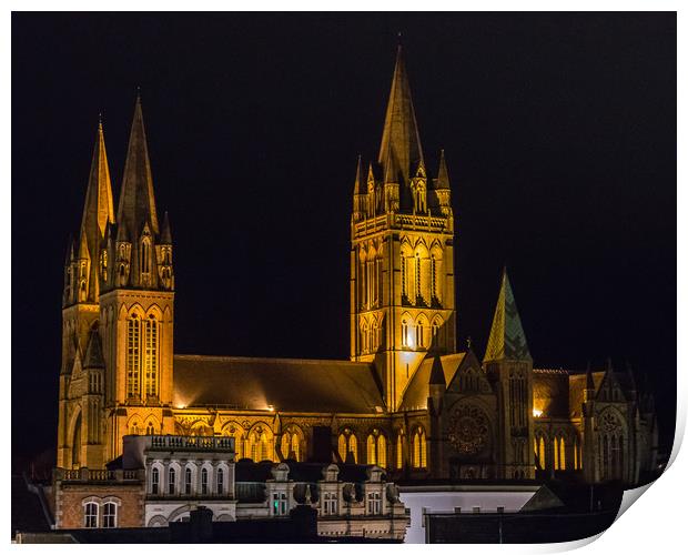 Truro Cathedral by night Print by Chris Warham