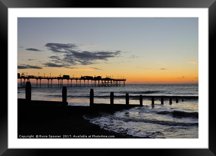 Silhouetted sunrise  of Teignmouth Pier and Groyne Framed Mounted Print by Rosie Spooner