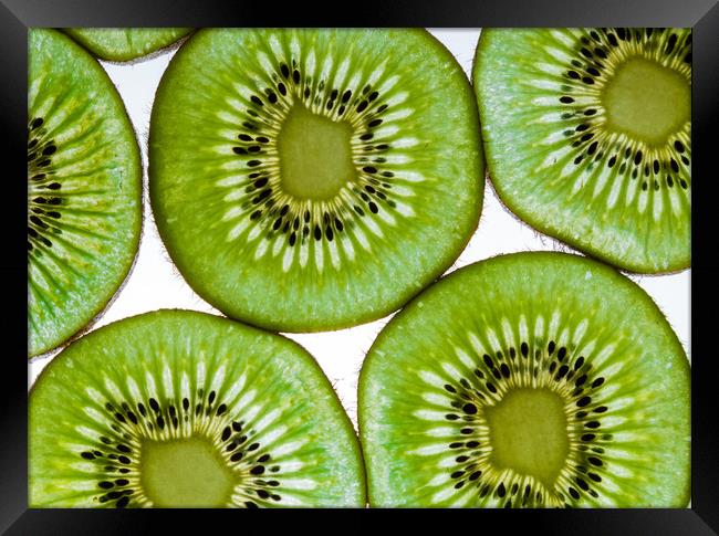 Green  kiwi fruit slices Framed Print by Chris Warham