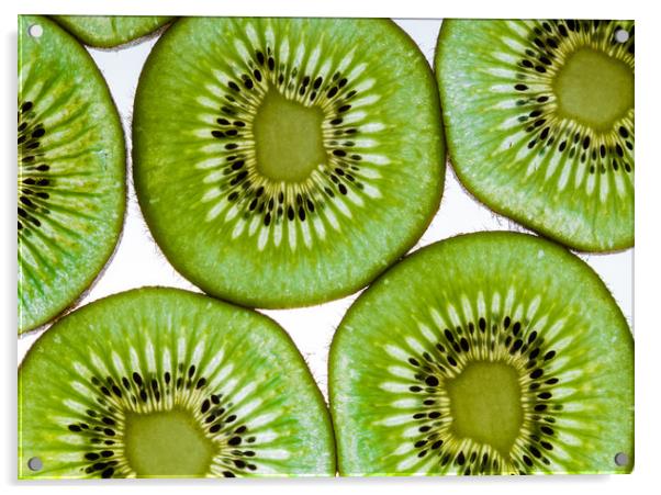 Green  kiwi fruit slices Acrylic by Chris Warham