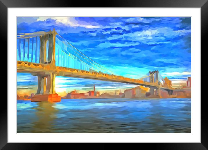 Manhattan Bridge Pop Art Framed Mounted Print by David Pyatt