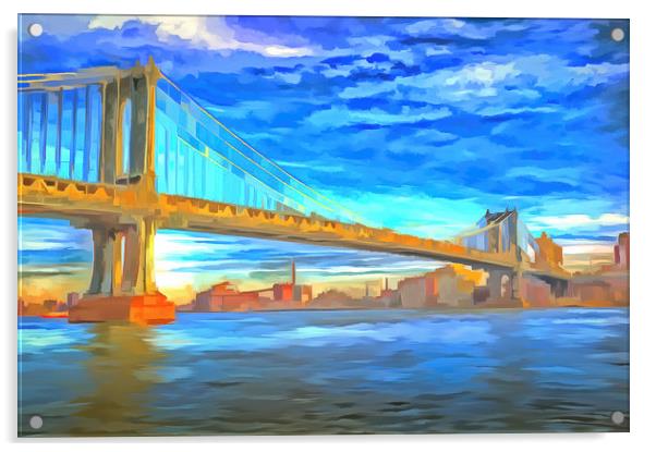 Manhattan Bridge Pop Art Acrylic by David Pyatt
