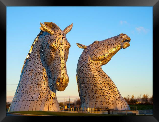 Sunrise at the Kelpies Framed Print by Tommy Dickson