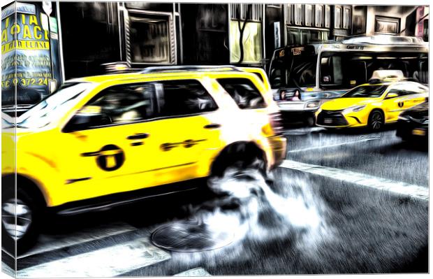 New York Yellow Taxi Art Canvas Print by David Pyatt