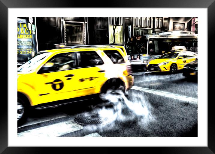 New York Yellow Taxi Art Framed Mounted Print by David Pyatt