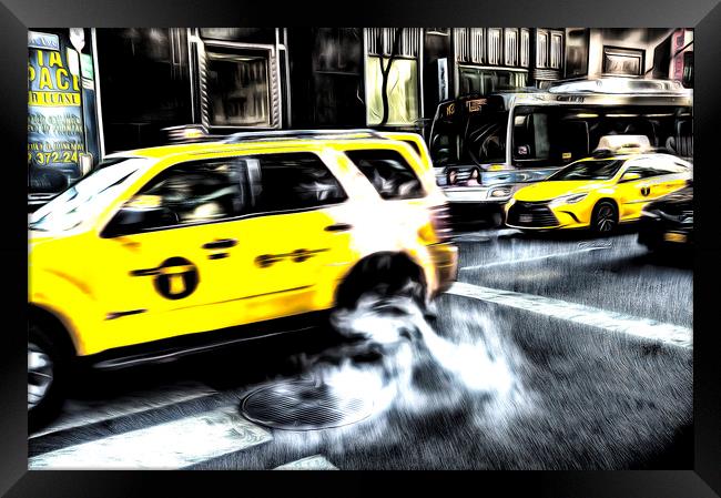 New York Yellow Taxi Art Framed Print by David Pyatt