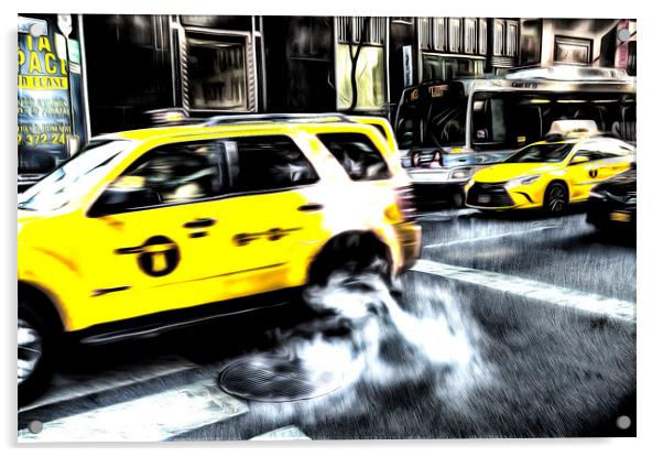 New York Yellow Taxi Art Acrylic by David Pyatt