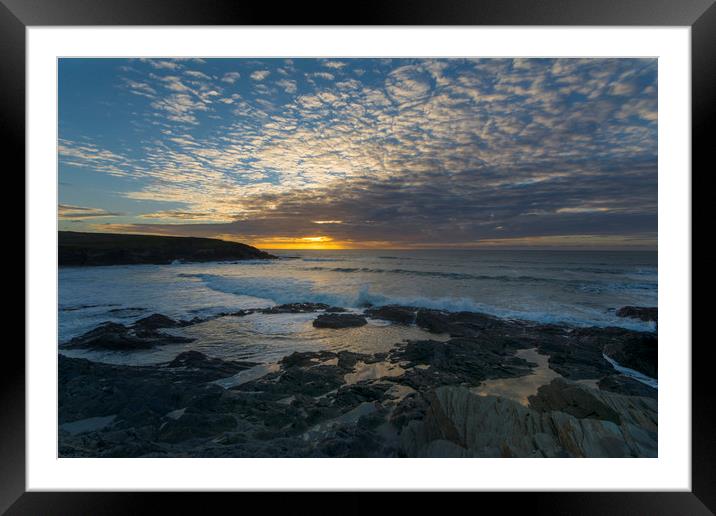 Sunset at Treyarnon point Cornwall Framed Mounted Print by Eddie John
