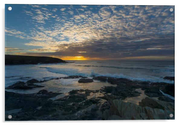 Sunset at Treyarnon point Cornwall Acrylic by Eddie John