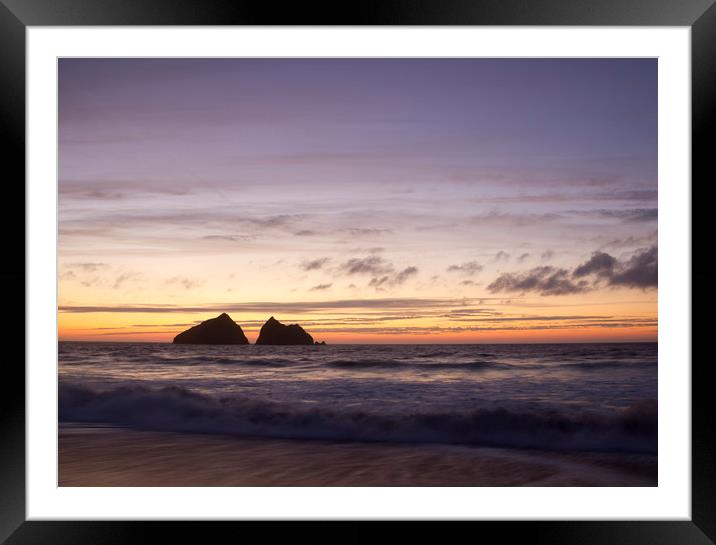 sunset at holywell bay, newquay UK  Framed Mounted Print by chris smith
